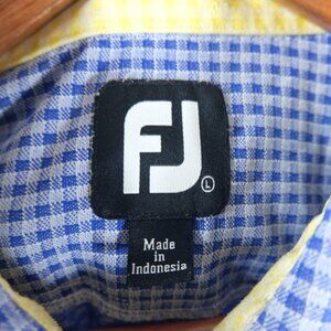 Footjoy Polo Shirt Mens Large Blue Check Golf Short Sleeve Performance